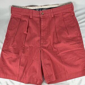 Vintage Y2K Polo Ralph Lauren Salmon Pink Pleated Chino Shorts Mens 34 Cotton